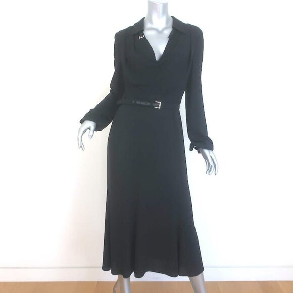 Prada Belted Cowl Neck Midi Dress Black Crepe Size 42 - Picture 1 of 8